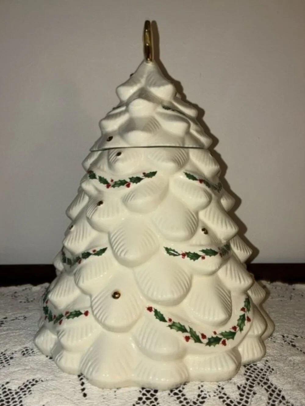 Lenox American By Design Holiday Christmas Tree Cookie Jar 24K Gold Accents EUC
